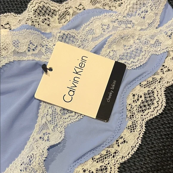 Calvin Klein Sky Blue Panties with Ivory Lace - Picture 2 of 4